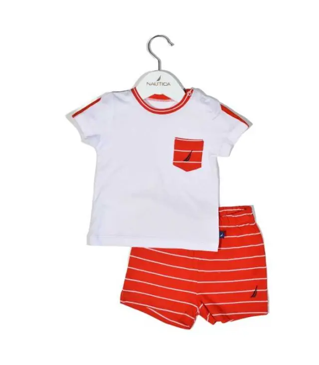 Nautica Des.16 Σετ T-Shirt & Shorts Jersey Organic Κόκκινο Ριγέ 74cm