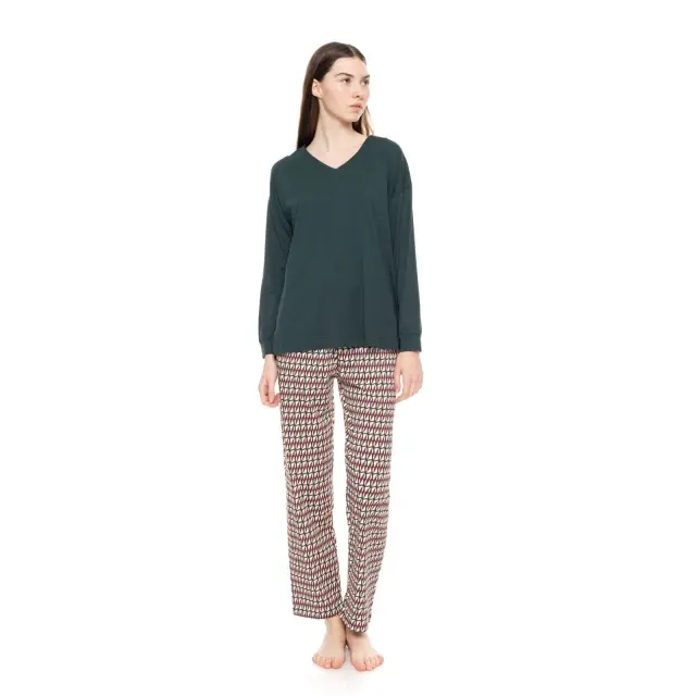 Γυναικεία πυτζάμα V Forest Green Geo W1563 Τύπος Pink Label - XXXL