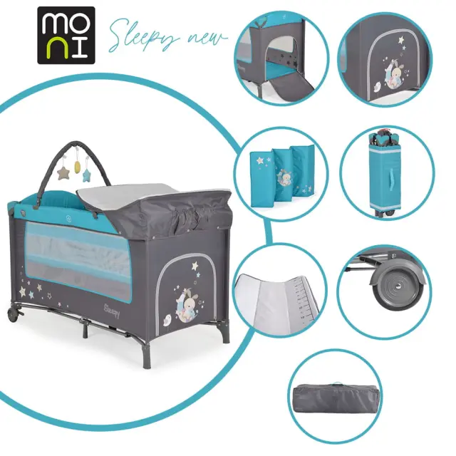 Moni Sleepy Παρκοκρέβατο 2 Επιπέδων με Αλλαξιέρα Turquoise 2