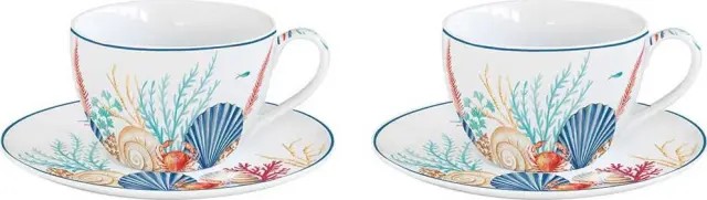 Easy Life Σετ 2τλ Φλιτζάνια & Πιατάκια Πορσελάνης Sea Breeze 12x12x6cm 110ml Μπλε/Κόκκινο