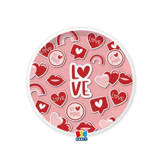 Πιάτα Χάρτινα Γλυκού με Καρδιές Love Stickers / 6 τμχ