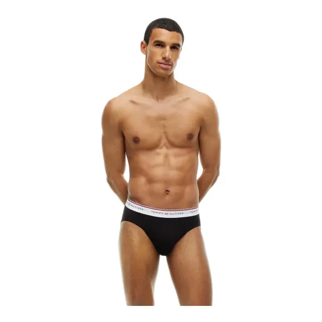 Tommy Hilfiger Ανδρικό Slip Global Stripe Logo Waistband Briefs - Τριπλό Πακέτο, Χρώμα Μαύρο-Μαύρο-Μαύρο 2