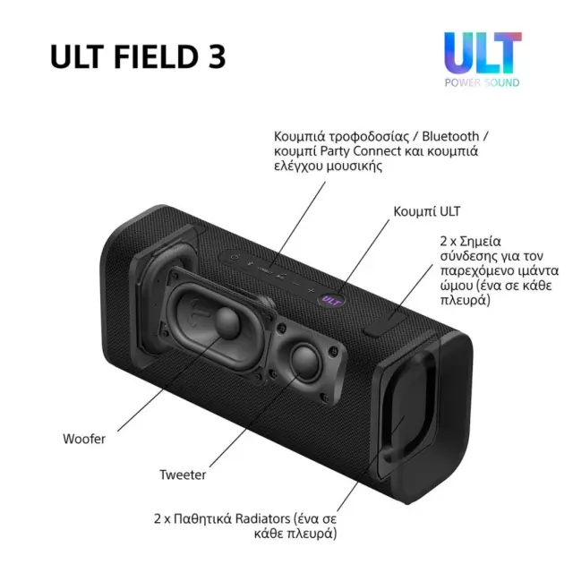 Sony ULT FIELD 3 Αδιάβροχο Ηχείο Bluetooth 27W με Διάρκεια Μπαταρίας έως 24 ώρες Μαύρο 3