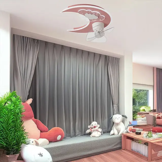 Παιδικός Ανεμιστήρας Οροφής Φεγγάρι Ροζ LED 41W 24W Motor Μπλε 2
