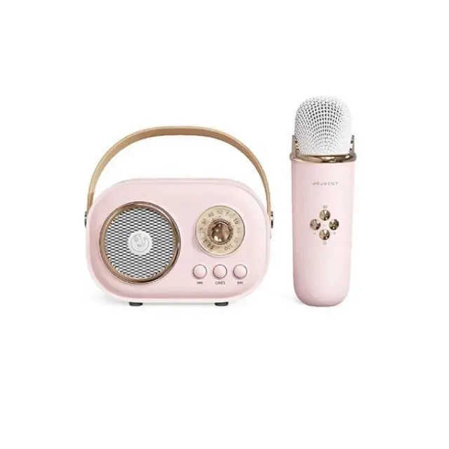 Ασύρματο ηχείο Karaoke Bluetooth με μικρόφωνο και υποδοχή κάρτας microsd ZY-2410 Ροζ/Μπεζ