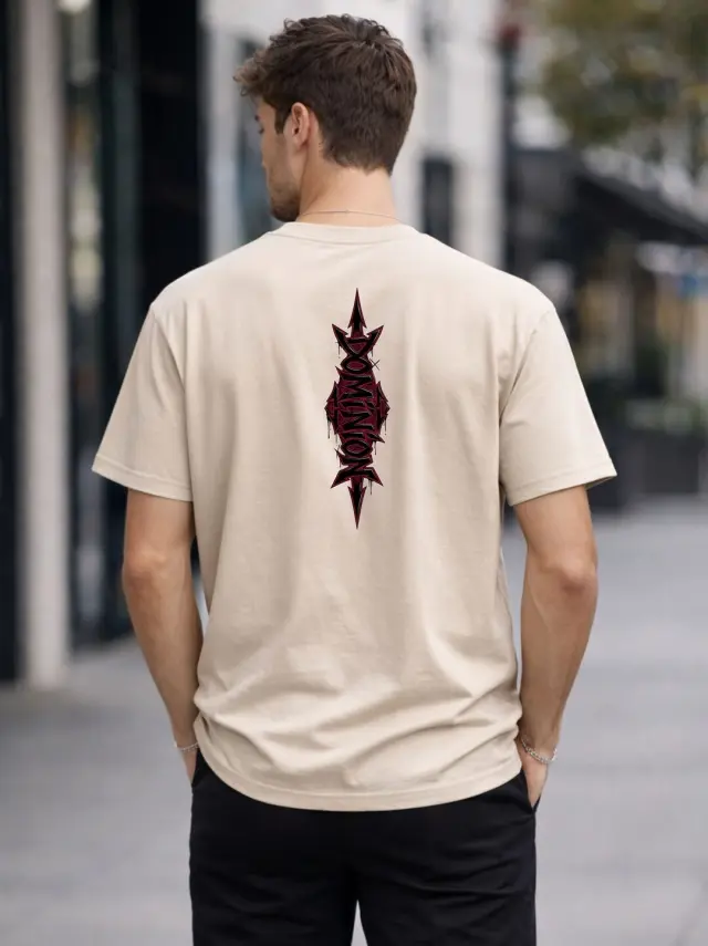 T-shirt Noshame® Oversized Μπεζ με τύπωμα Dominion - 152641 - XXL