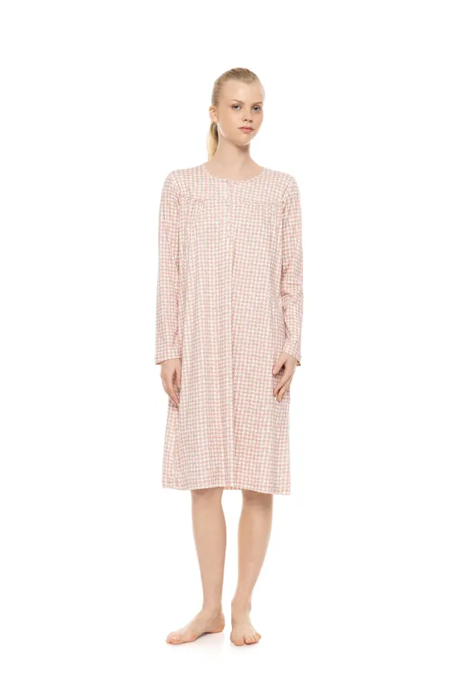 Pink Label Nightgown Classic Petite Rose Plaid γυναικείο χειμερινό νυχτικό W1964-1 - M