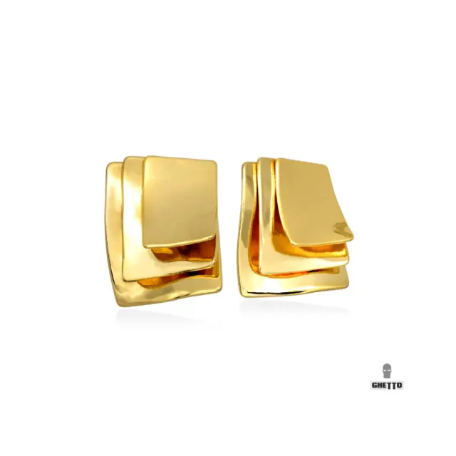 Ghetto Square New Style Earrings Stainless Steel Gold