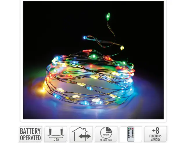 Deco 200 Φωτάκια MicroLED - 20.2 Μέτρα + 30 Εκατοστά σύνδεσης , με χειριστήριο, 8 προγράμματα, dimmer, Ασημί συρμάτινο καλώδιο - Πολύχρωμο AX9722120 2