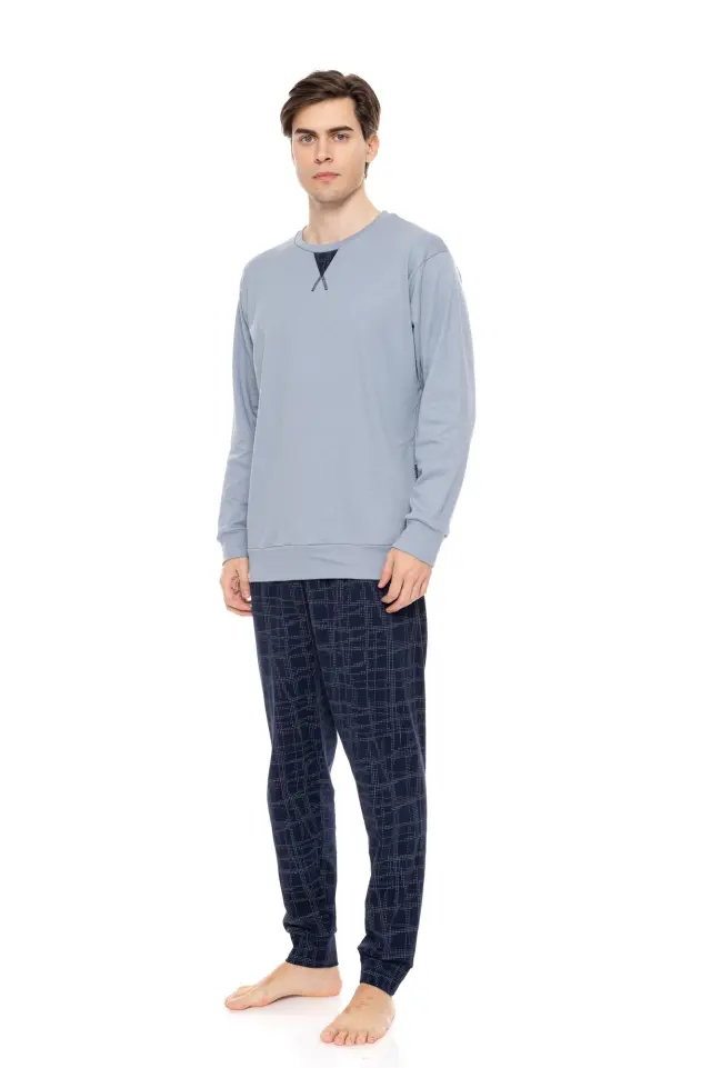 W-M737 - Blue Cloud - PYJAMA BLUE GEO PLAID - L 3