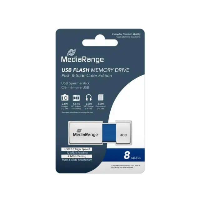 MediaRange USB 2.0 Flash Drive Color Edition 8GB (Blue) (MR971) MR SSD & USB FLASH DRIVES & MEMORY CARDS