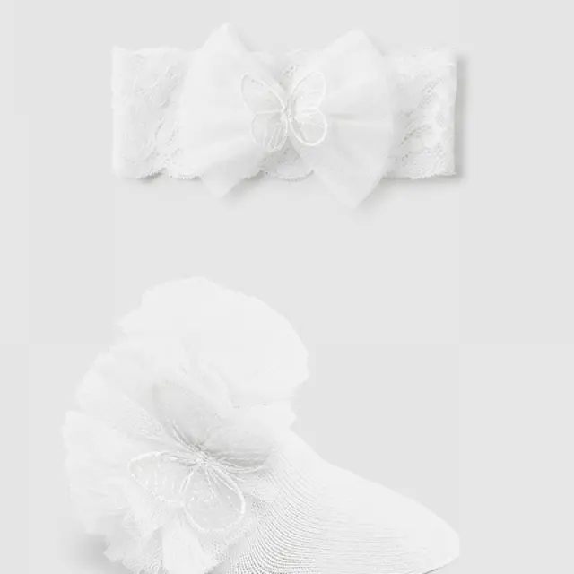 Νεογέννητο 0 έως 18 μηνών Σετ καλτσάκια και κορδέλα οργανικό βαμβάκι εκρού