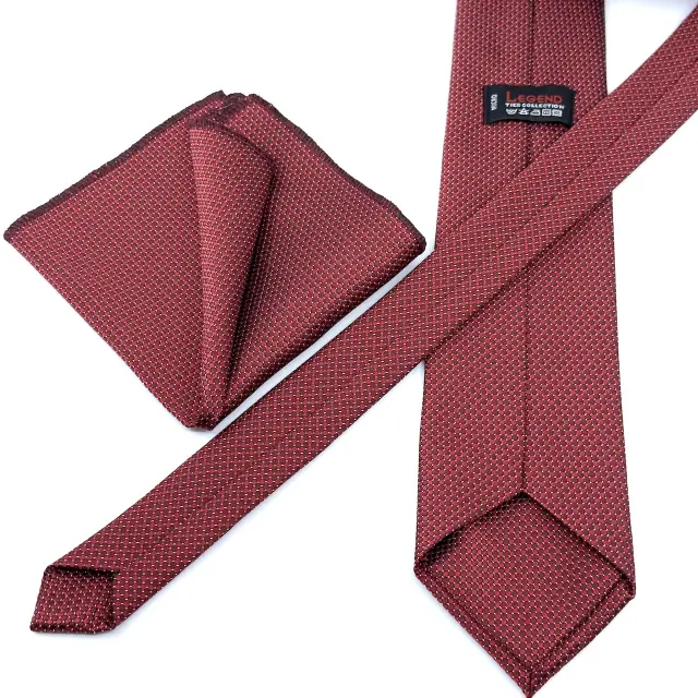 Κόκκινη Σχεδιαστική Γραβάτα Microfiber Σετ με Μαντηλάκι 3