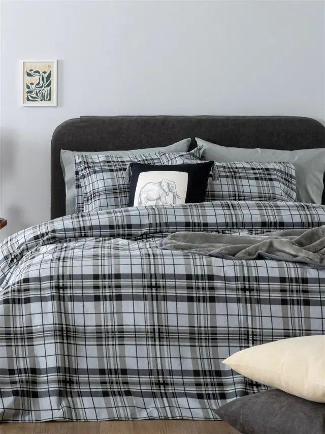 Σετ Παπλωματοθήκη 240x250 Υπέρδιπλη Flannel Beauty Palamaiki FB0249 Γκρι 100% βαμβακερό