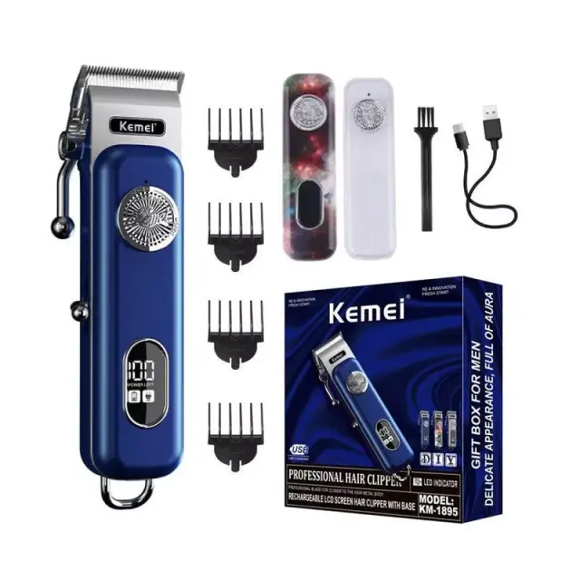 Kemei KM-1895 Επαναφορτιζόμενη Κουρευτική Μηχανή Μπλε 2