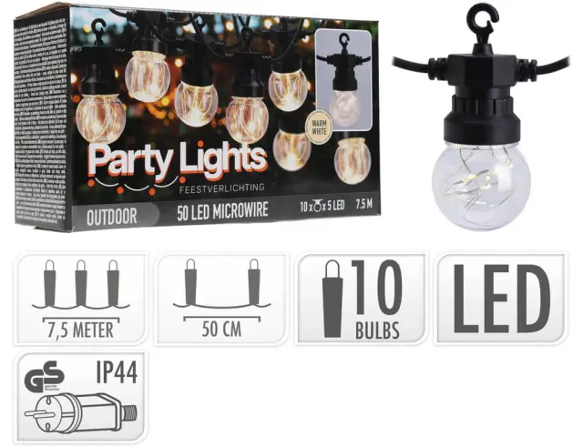 Διακοσμητικός Φωτισμός 10 LED , 7.5 Μέτρα - Θερμό Λευκό LE2000010 2
