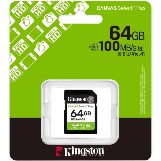 64gb Sd Memory Card Kingston Canvas Select Plus Uhs-i U1 V10 Read Speed Up To 100mb/s