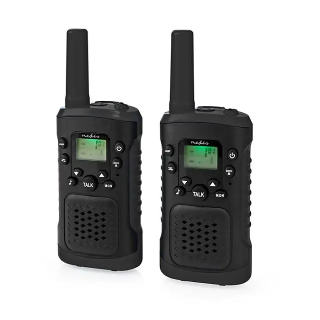 Walkie talkie με εμβέλεια έως και 6 km, σε μαύρο χρώμα.