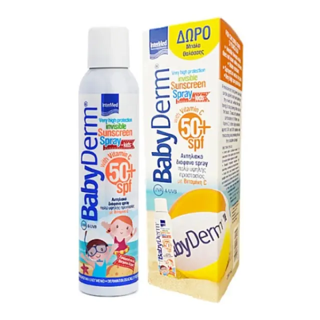 Intermed Promo Αδιάβροχο Παιδικό Αντηλιακό Spray Babyderm για Πρόσωπο + Σώμα SPF50 200ml + Δώρο Μπάλα Θαλάσσης
