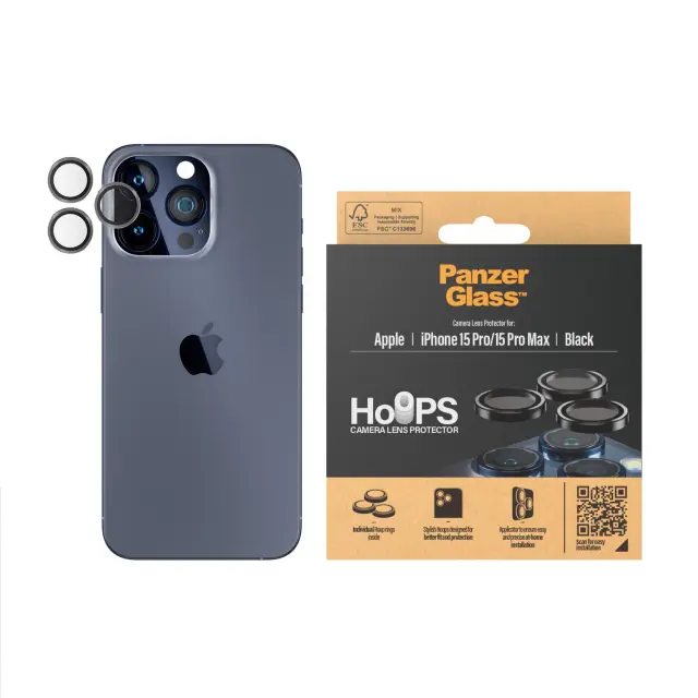 PanzerGlass - Hoops Camera Lens Protector iPhone 15 Pro - 15 Pro Max - Black Metal - Electronics