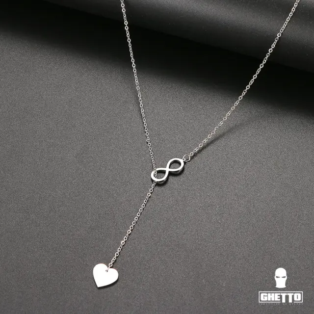 Ghetto Fashion "8" Heart Shape Pendant Layered Style Necklace SS Silver