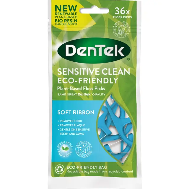 DenTek Sensitive Clean Eco-Friendly Soft Ribbon Οδοντικό Νήμα με Λαβή 36 τμχ