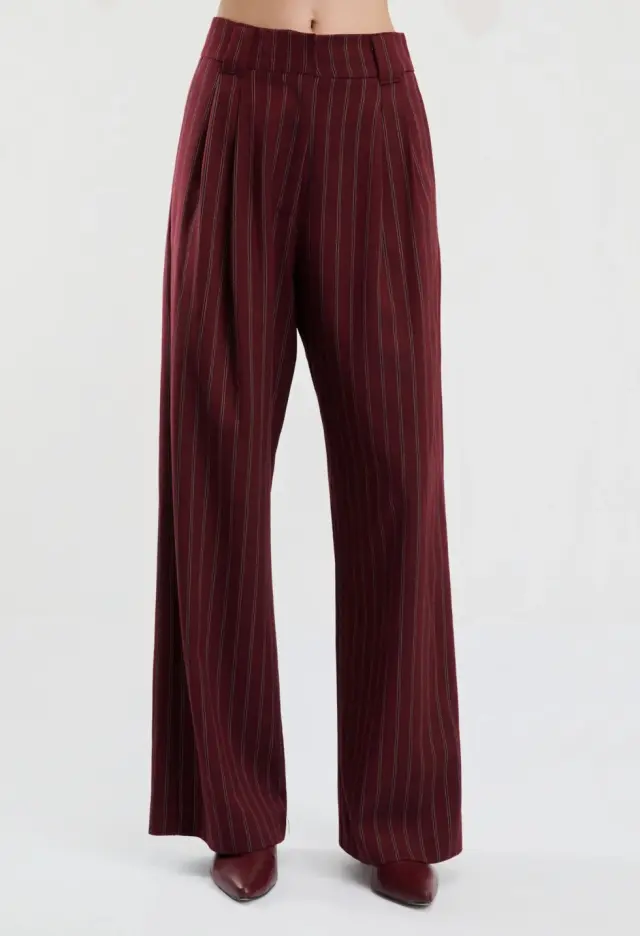 DESIREE Ριγέ Wide Leg Παντελόνι με Πιέτες Μπορντό 2