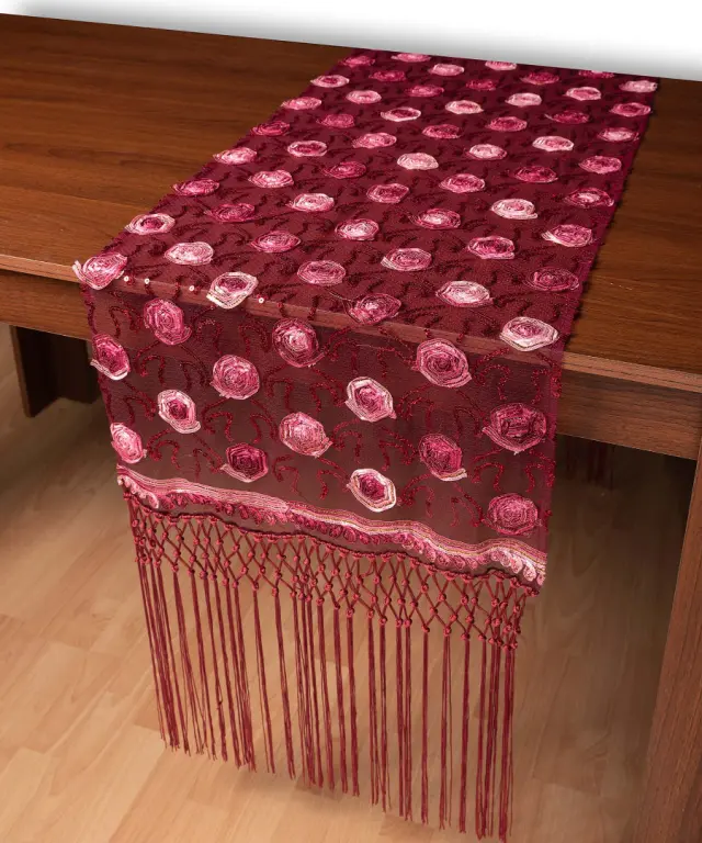Τούλινη καρέ τραβέρσα 264-17 (50cm x 200cm) μπορντώ - -