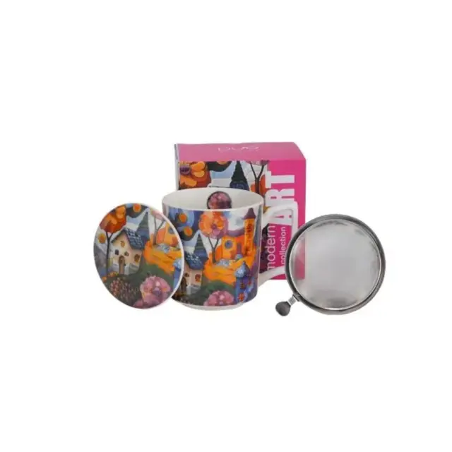 Duo gift Modern Art Πορσελάνινη Κούπα 450ml με Φίλτρο & Καπάκι: Countryside