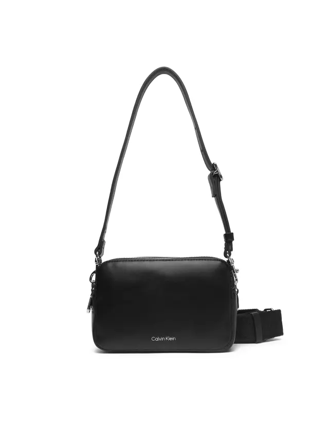 Calvin Klein Γυναικεία Μικρή Τσάντα Χειρός Webbing Double Strap Camera Bag Μαύρη