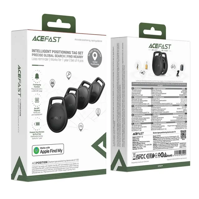 Σετ Acefast Tag S2 Anti-Lost Tracker Μόνο για iOS Συμβατό με Apple Find My Network με Λουράκι Μαύρο Τεμ.4 2