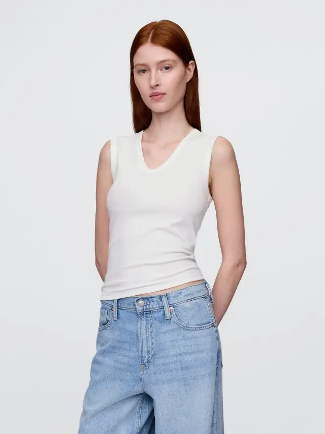 Διάφανο Ριμπ Αμάνικο Τοπ New off white - XL