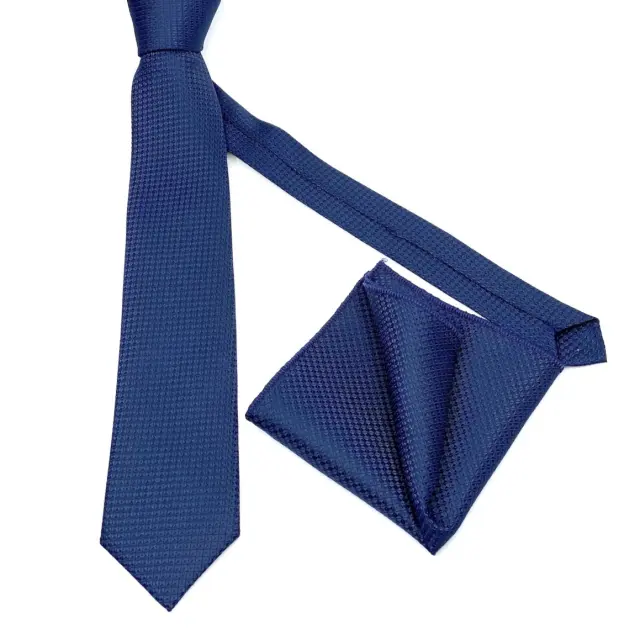 Μπλε Ζακάρ Γραβάτα Microfiber Σετ με Μαντηλάκι 2
