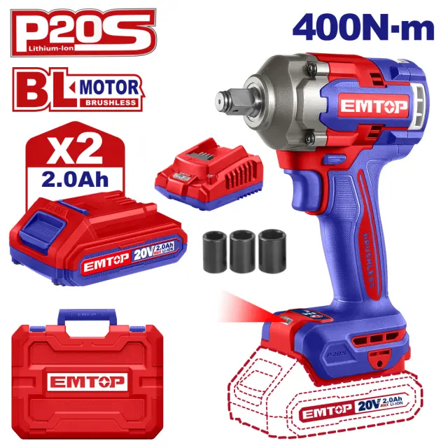 EMTOP BRUSHLESS ΜΠΟΥΛΟΝΟΚΛΕΙΔΟ ΜΠΑΤΑΡΙΑΣ 20V/2x2Ah ECIWL2040E