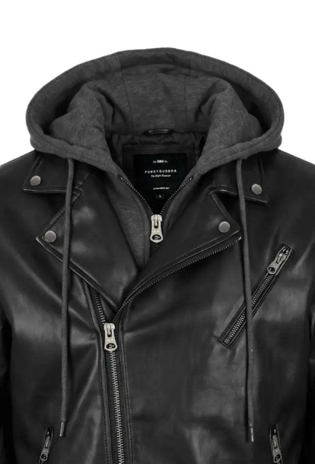 Funky Buddha ανδρικό biker μπουφάν με φούτερ κουκούλα FBM014-066-01-1 2