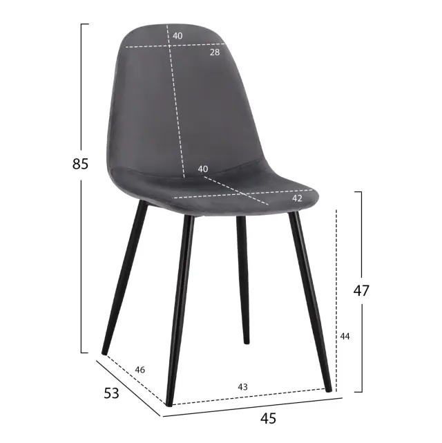 ΚΑΡΕΚΛΑ ΒΕΛΟΥΔΟ ΓΚΡΙ ΜΕ ΜΕΤΑΛΛΙΚΑ ΠΟΔΙΑ 45x53x85Υ εκ. FB900100.01 2
