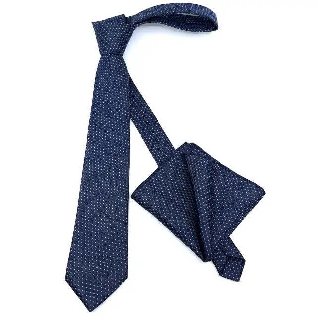 Γραβάτα Microfiber σε Μπλε Μοτίβο Σετ με Μαντηλάκι