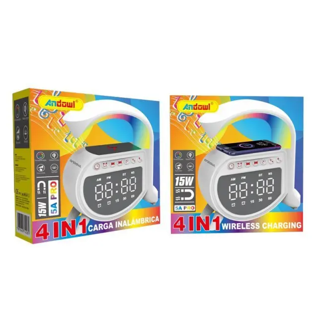 Andowl Ηχείο 4 σε 1 με Bluetooth, ασύρματο φορτιστή, ξυπνητήρι & ρολόι 15W 5A Pro - Wireless Charging Speaker 075667