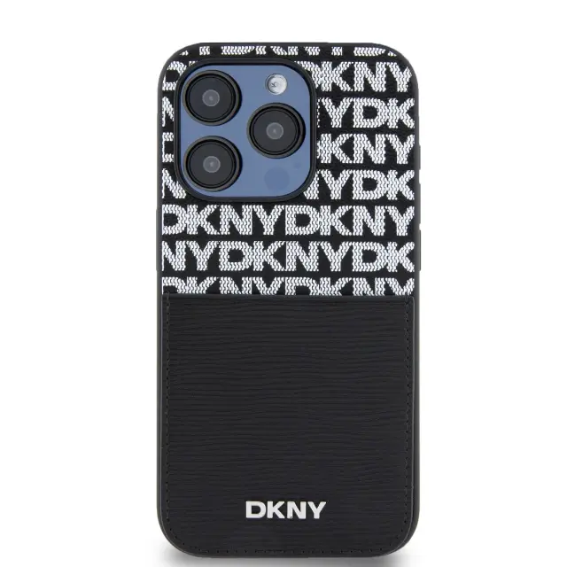 DKNY PU Leather Repeat Pattern Card Pocket Case for iPhone 15 Pro Max Black 2