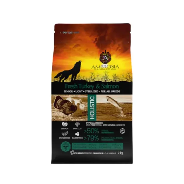 Ambrosia Grain Free Senior Light Sterilized Fresh Turkey & Salmon 2Kg Μονόχρωμο