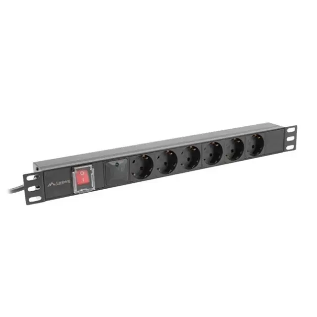 Lanberg PDU 19" 1U 10A 2m 6x Schuko Outlets Black C14 (PDU-06F-0200-IEC-BK)