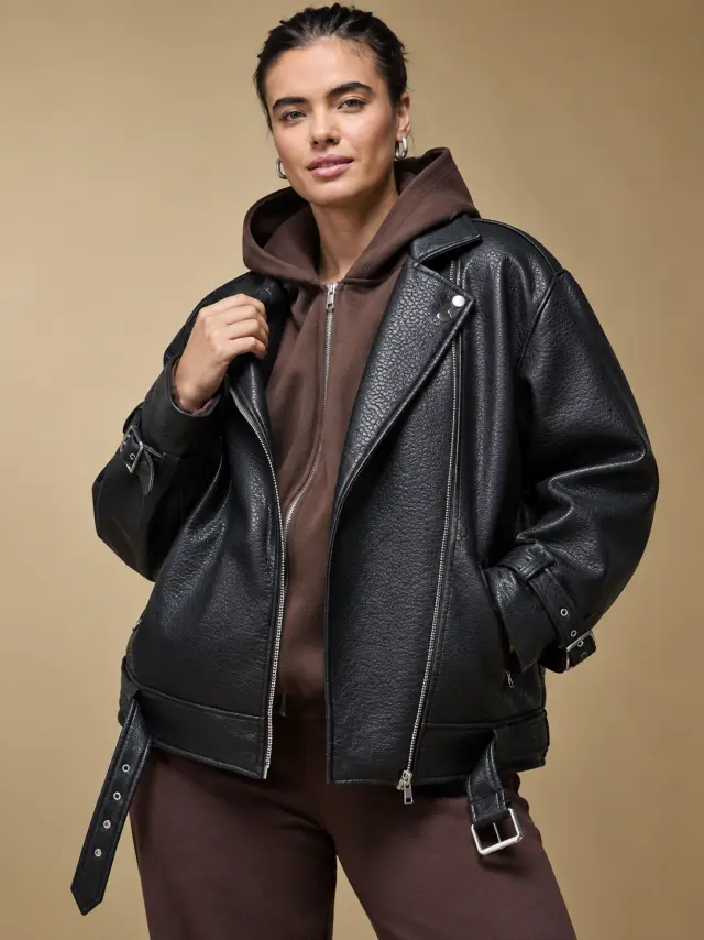 Biker jacket δερματίνη plus size - Μαύρο - 46 2