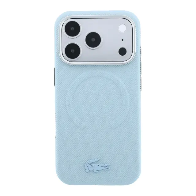 Lacoste PVC Petit Pique Semi Wrap Embossed MagSafe Case for iPhone 18 Pro Blue 3