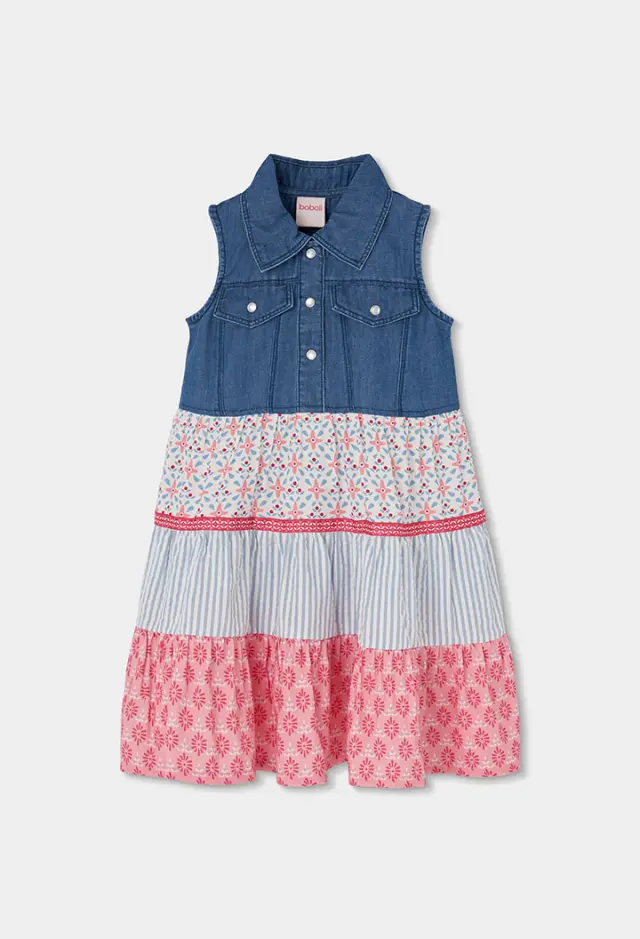 Boboli denim φόρεμα συνδυασμένη για κορίτσι 303130-BLUE