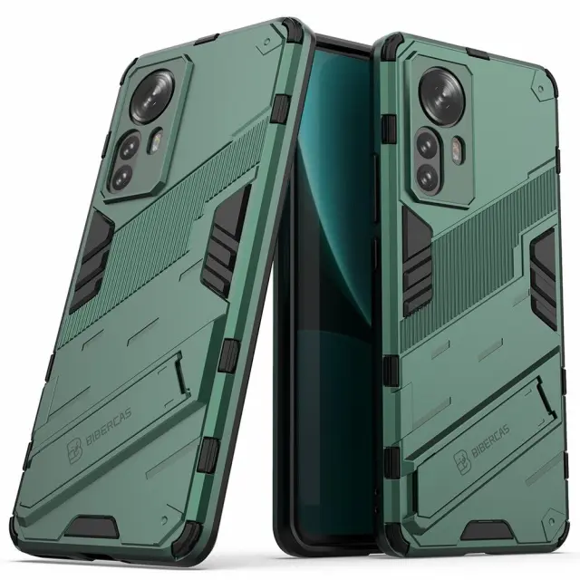 Υβριδική Θήκη Σιλικόνης για Xiaomi 12 Pro - Με Δυνατότητα Kickstand Green OEM