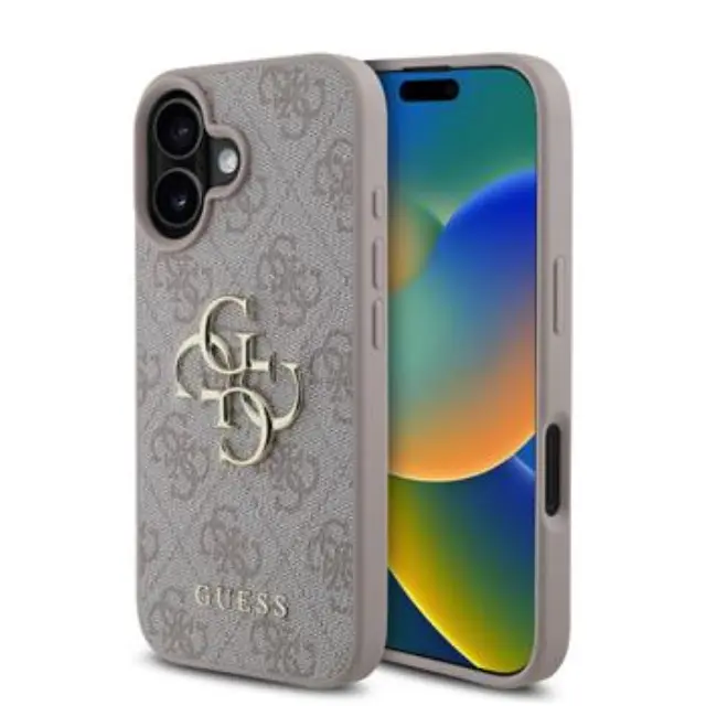 Guess PU 4G Metal Logo Case for iPhone 16 Pink