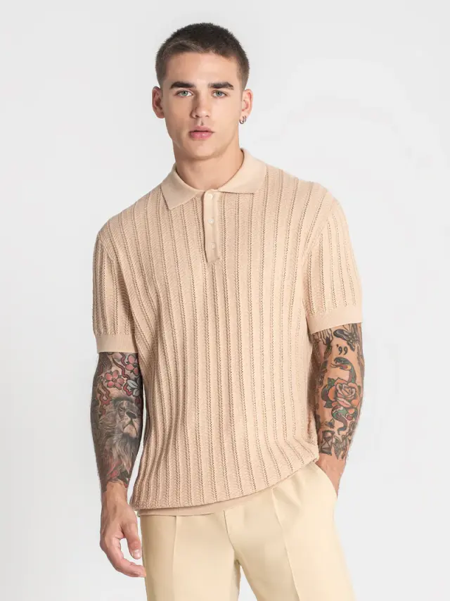 Gianni Kavanagh Aνδρικό GK Πλεκτό Polo Shirt - Beige - S