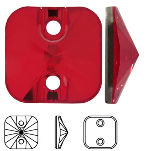 Swarovski 3201 Rivoli Square Sew-On Light Siam 12mm - 2τεμ