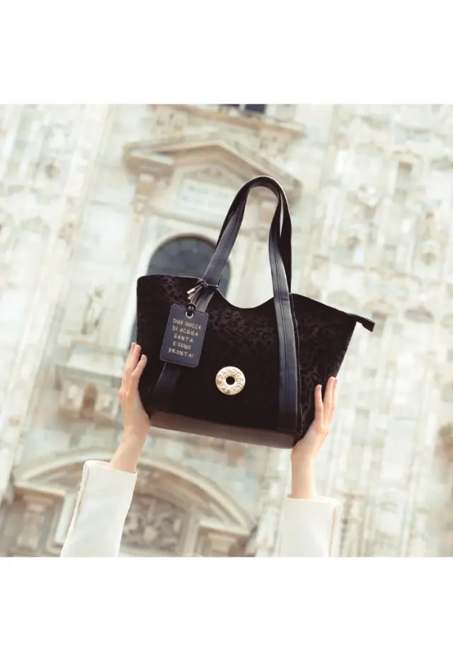 LE PANDORINE - Vicky shopping bag with animal print in black 2