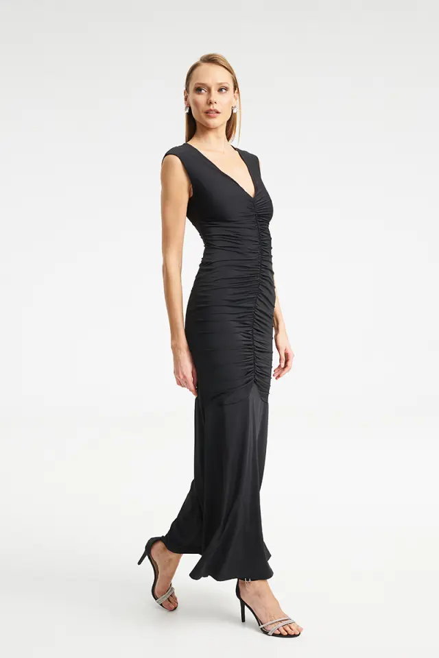 Maxi Φόρεμα με Σούρες & V Ντεκολτέ ALFIE DRESS - XS 3